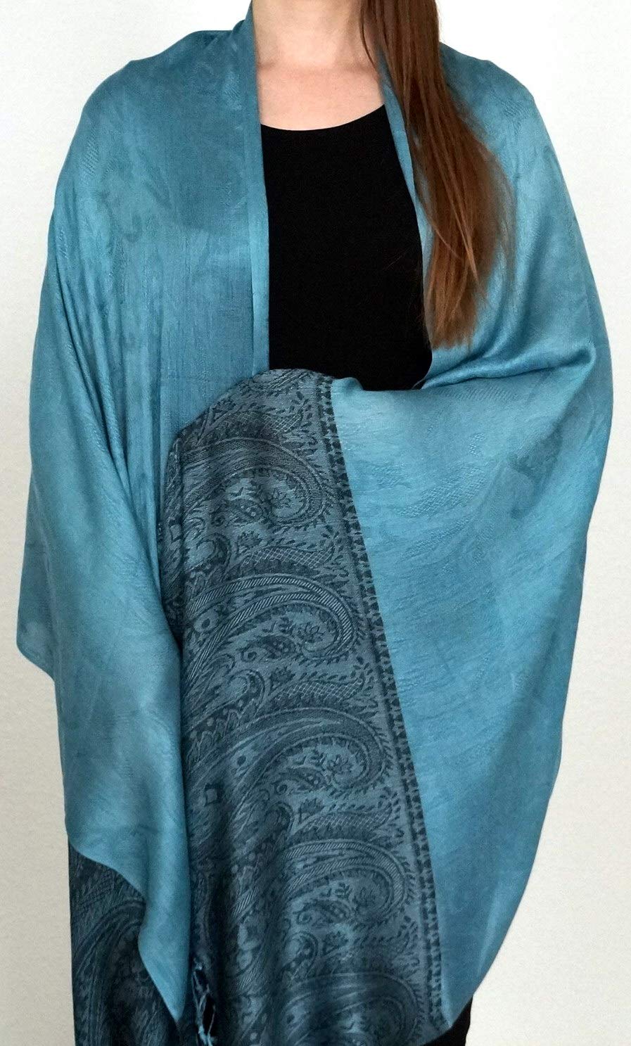 Handgewebter Kaschmir Schal in Hell Ozeangrün Farbe für Klassische Damen mit klassischen Outfits und geschmack - 75cm x 200cm