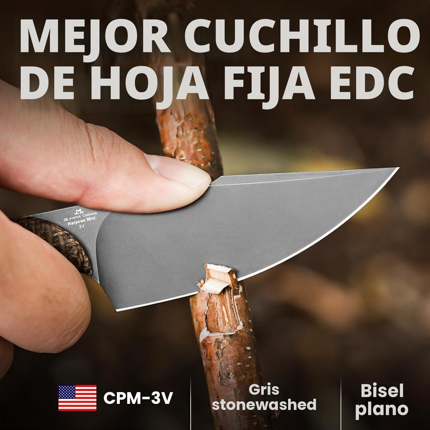 Kizer 1040SM1 Mini Harpoon Cuchillo, Hoja 3V 8.5 cm, Micarta - EDC Profesional Supervivencia Camping con Funda