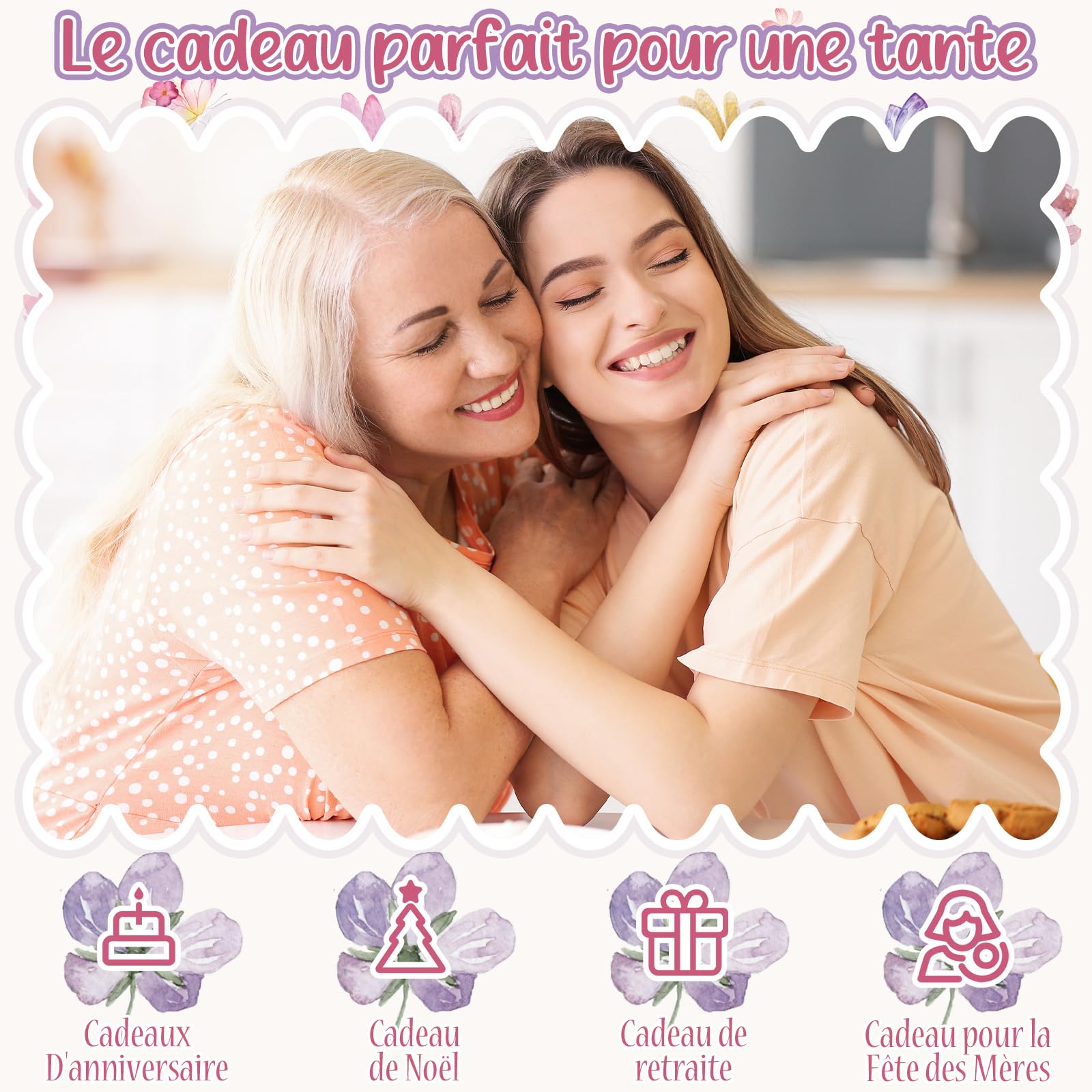 Hestya Coffret Cadeau Marraine avec Trousse de Maquillage et Porte-Clés | Sac Cosmétique en Toile et Porte-Clés en Alliage de Zinc et Verre, Idée Cadeau pour Noël, Anniversaire, Baptême, Remerciement - 4