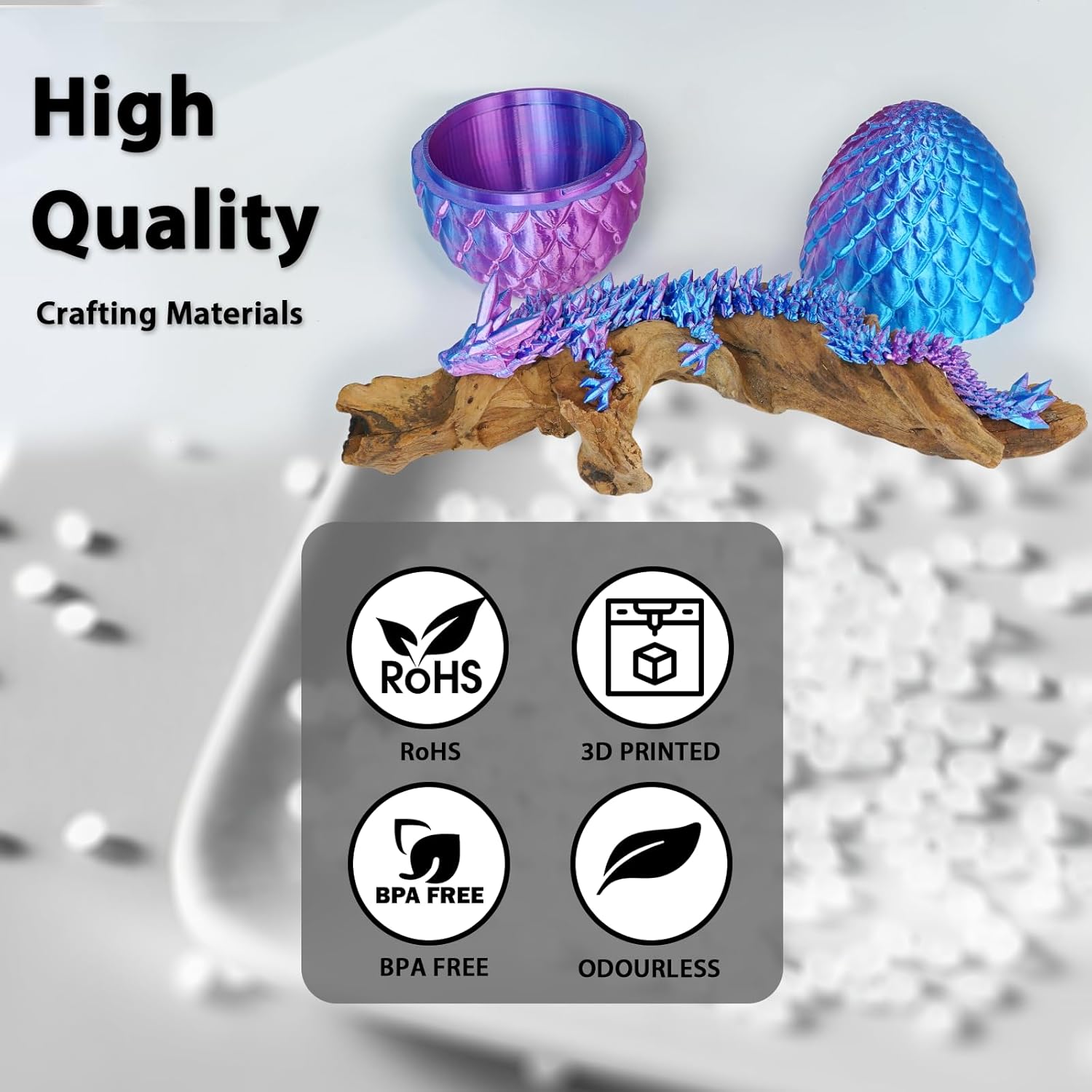 3D Printed Dragon Egg with Dragon Inside, Articulated Crystal Dragon Fidget Toy for Home Office Decor Executive Desk Toys, Easter Basket Stuffers for Adults and Kids (Laser Purple, H:3.9 Inch)