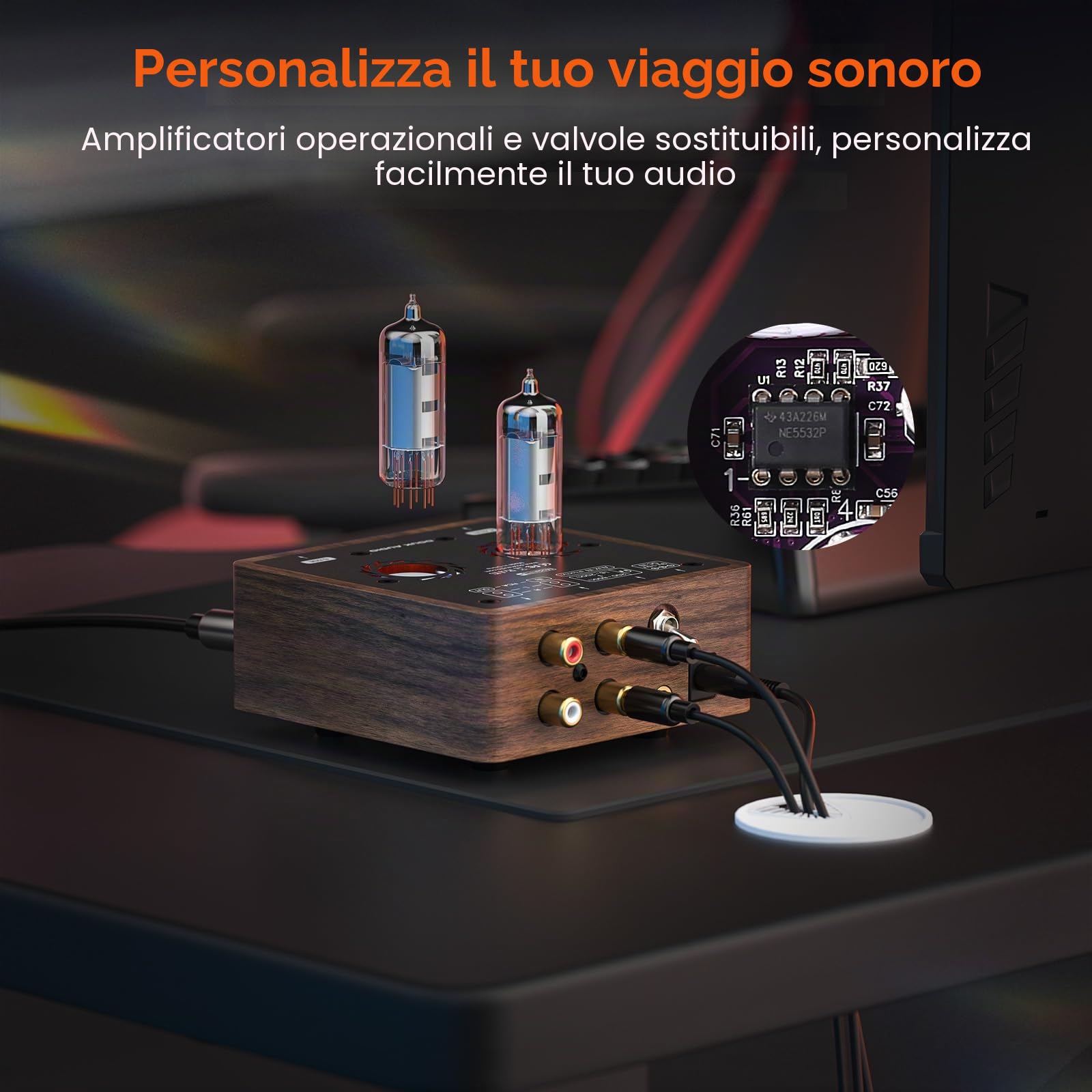 Douk Audio Mini amplificatore per cuffie da desktop stereo stereo con presa da 4,4/6,35 mm (legno di noce)
