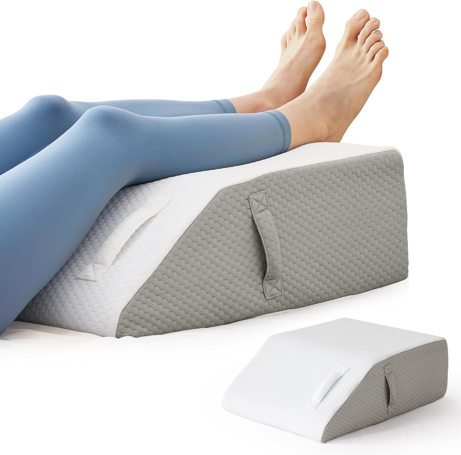 Leg Pillow Elevation Blood Circulation, Wedge Pillow for Legs Pain Relief, Leg Elevation Pillow for After Surgery, Swelling, Sleeping, Foot Pillow with Cover and Handle, 23.6×16.8×8 Inch, White/Grey 23.6×16.8×8 Inch White/Grey