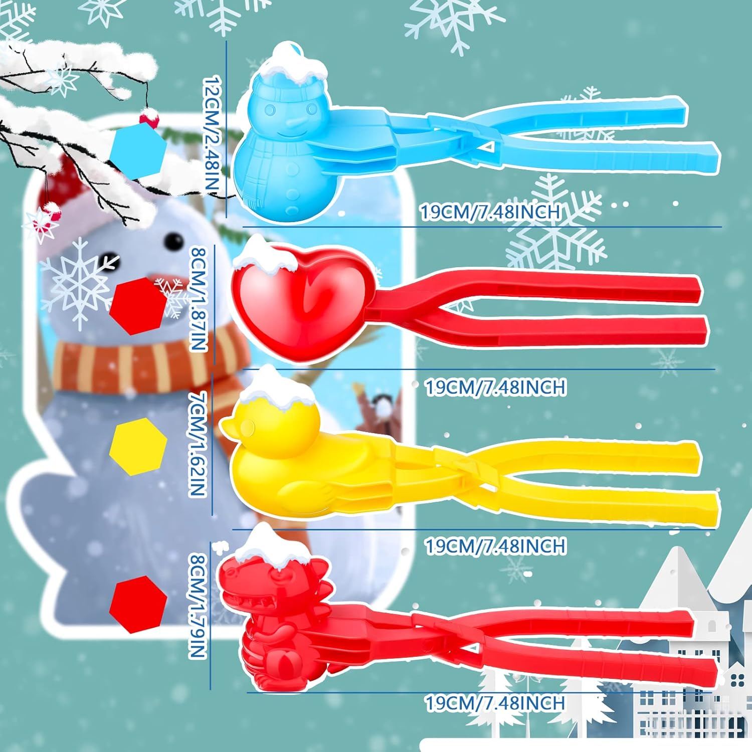 Civaner 4 Pieces Winter Snow Toys Kit Snow Ball Maker Shape Snowball Maker Outdoor Winter Beach Toy for Outdoor Activities(Dinosaur, Heart, Duck, Snowman)