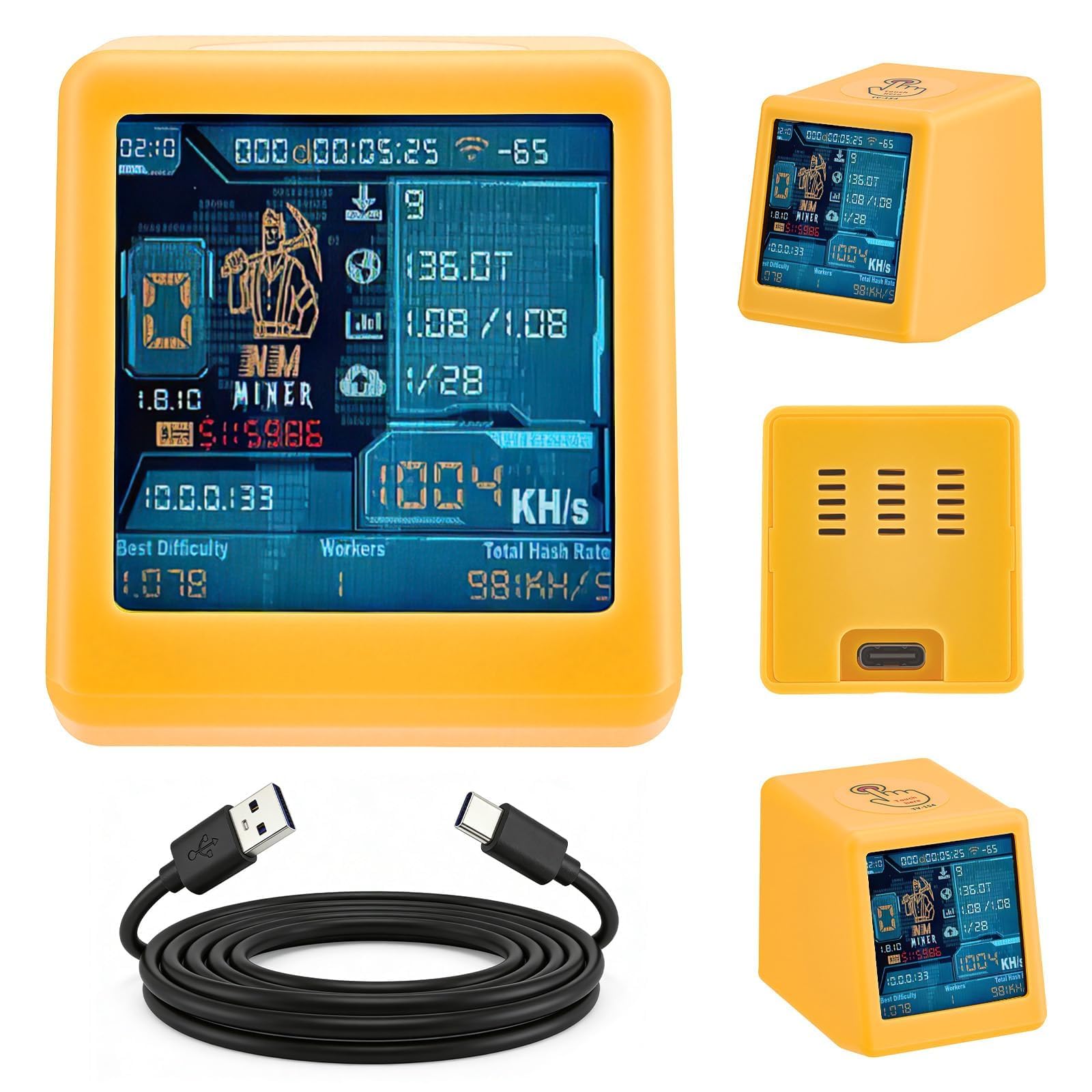 Luckyminer V2 Bitcoin Miner - 1060 KH/s Solo Lottery Miner Mit ESP32-WROOM-32, 1,54-Zoll-Display & Hash-Rate-Rechner - Plug & Play USB Miner Für Zuhause, Büro & Als Tischuhr (Kompatibel Mit V2)