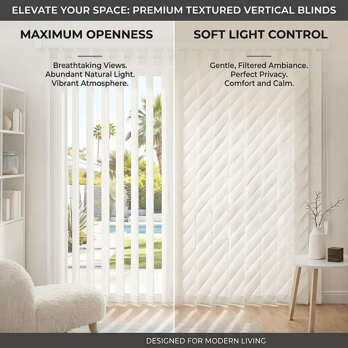 White-Fabric Vertical Blinds for Sliding-Glass-Doors 72-120" W, Privacy Blackout Shades for Patio Door, Heavy Duty Panel Track, Easy Installation, Room Divider, White(78" W x 84" H)