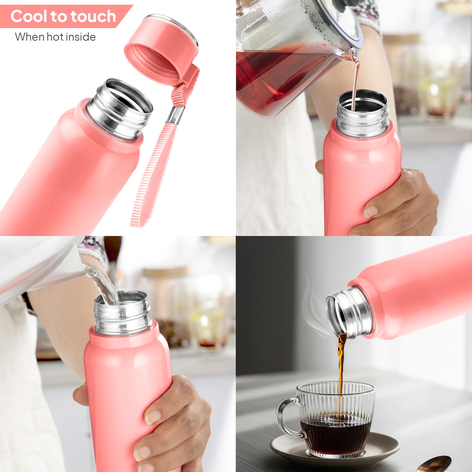 Cello Puro Steel-X Benz 900 Wasserflasche, auslaufsicher, breite Öffnung und leicht zu öffnen, isolierte innere Stahl-Außen-Kunststoff-Wasserflasche, 730 ml, pfirsichfarben