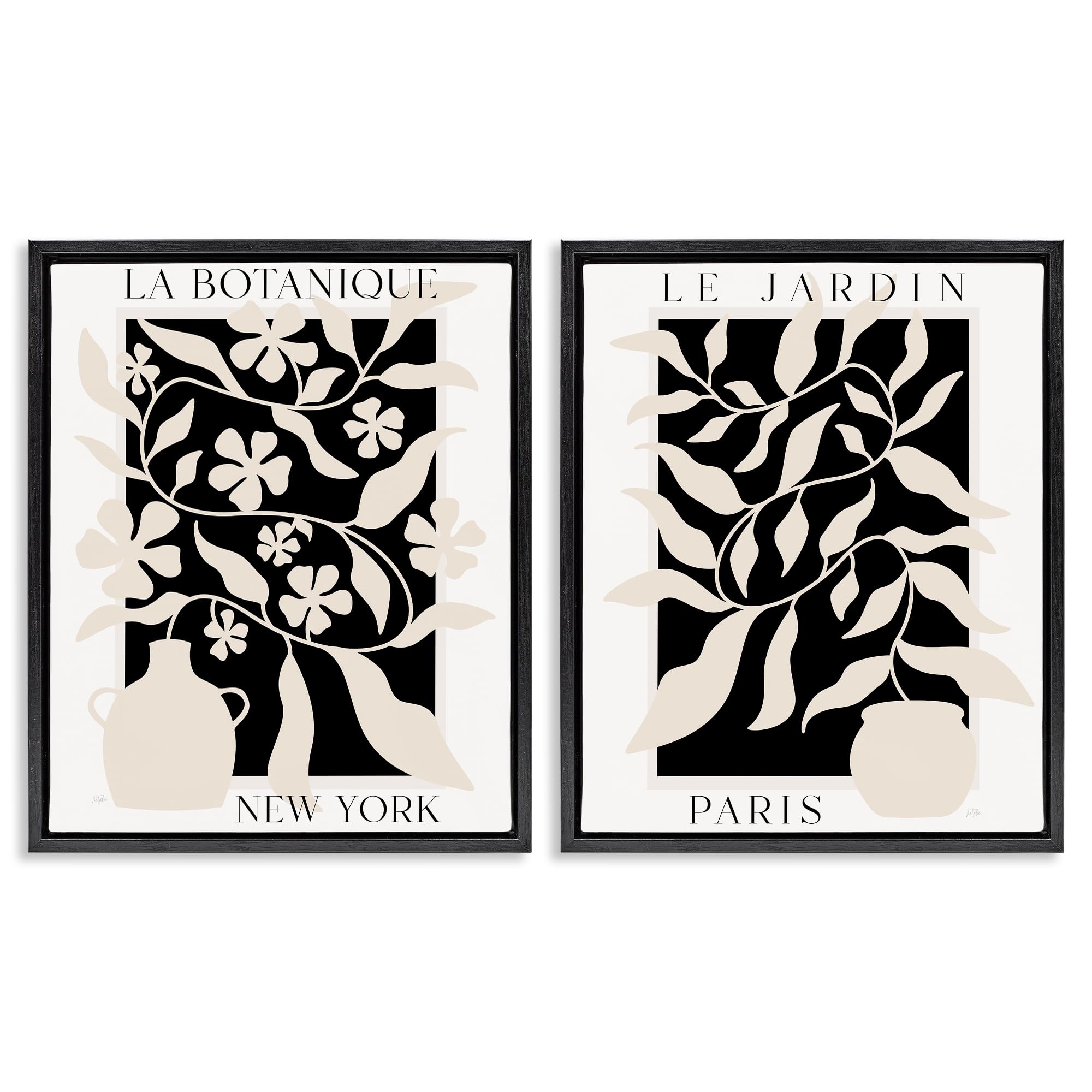 Stupell Industries Jet Black (Matte) New York Paris Botanicals, 24 X 30 Inch Canvas In Floater Frame Set