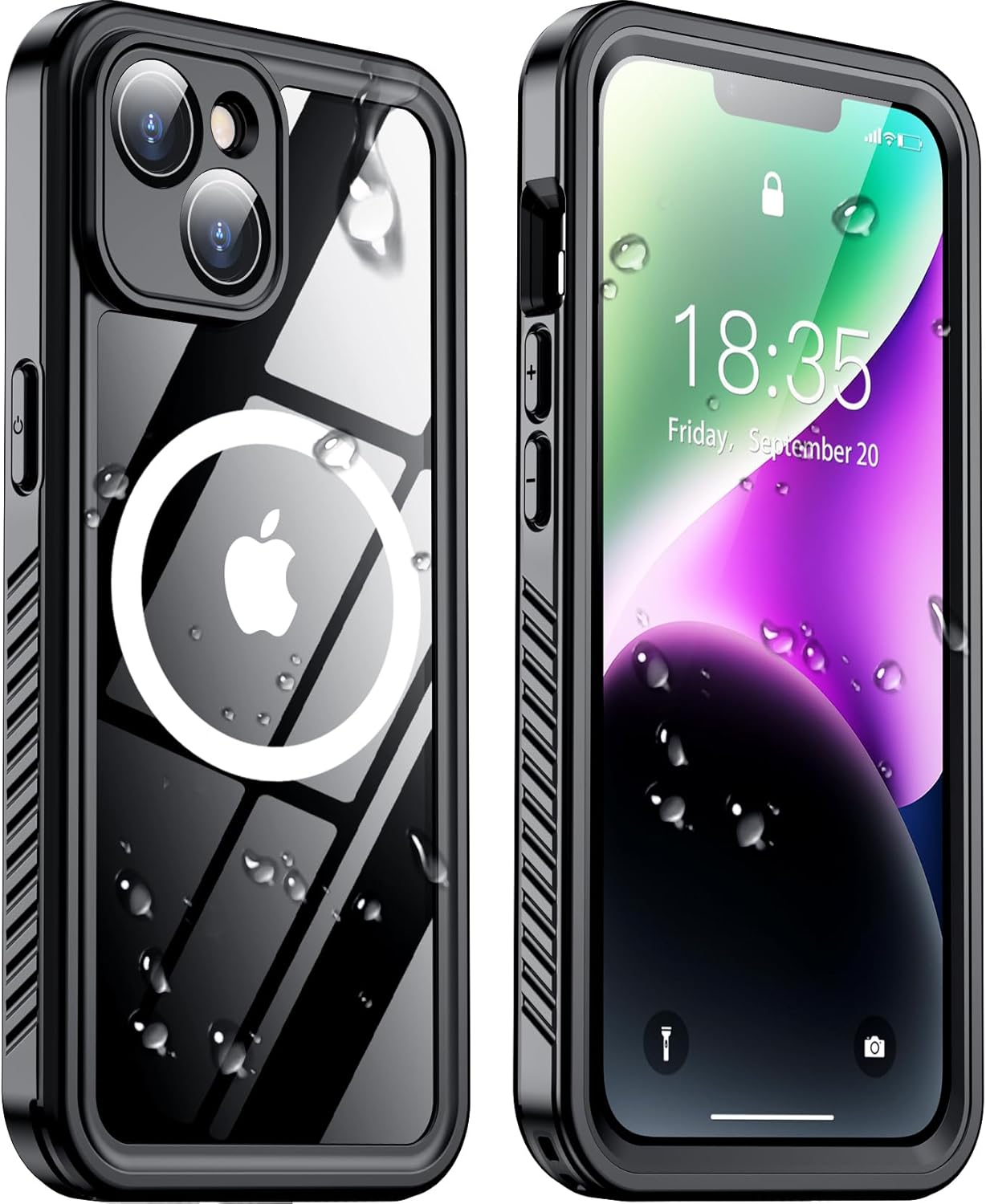 Temdan Magnetic for iPhone 14 Case Waterproof,Built-in Screen Protector[IP68 Underwater][Upgrade Military Dropproof][Compatible with MagSafe] Full Body Shockproof for Phone Case 6.1''- Black