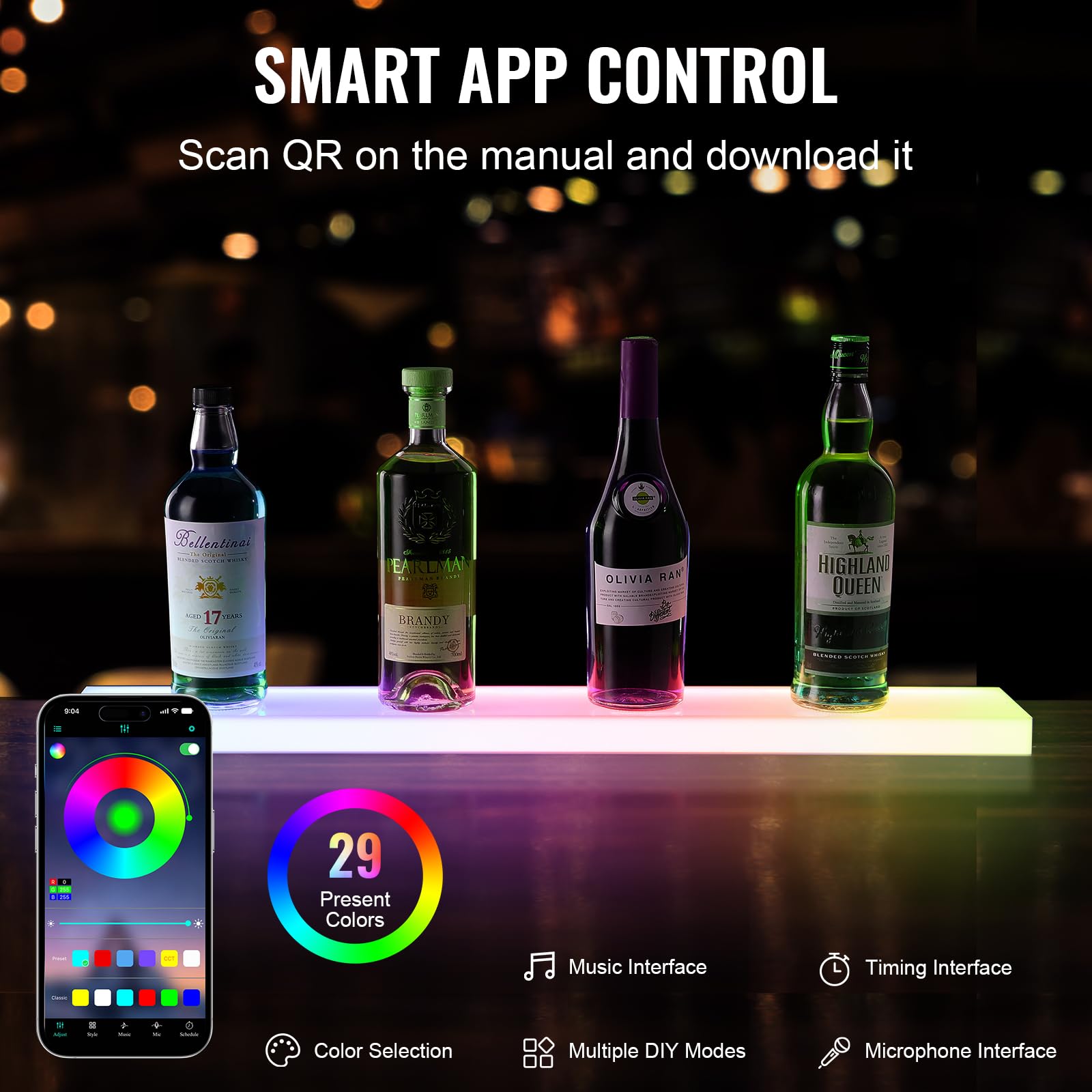 Bar Shelf Wijnrek, LED-verlichte barplank voor thuis met RF- afstandsbediening en app-bediening, 3-laags acryl drankverlichtingsplank, 600 x 300 x 250 mm commerciële wijnflessenstandaard | NL Bar Shelf Wijnrek, LED-verlichte barplank voor thuis met RF- afstandsbediening en app-bediening, 3-laags acryl drankverlichtingsplank, 600 x 300 x 250 mm commerciële wijnflessenstandaard | NL