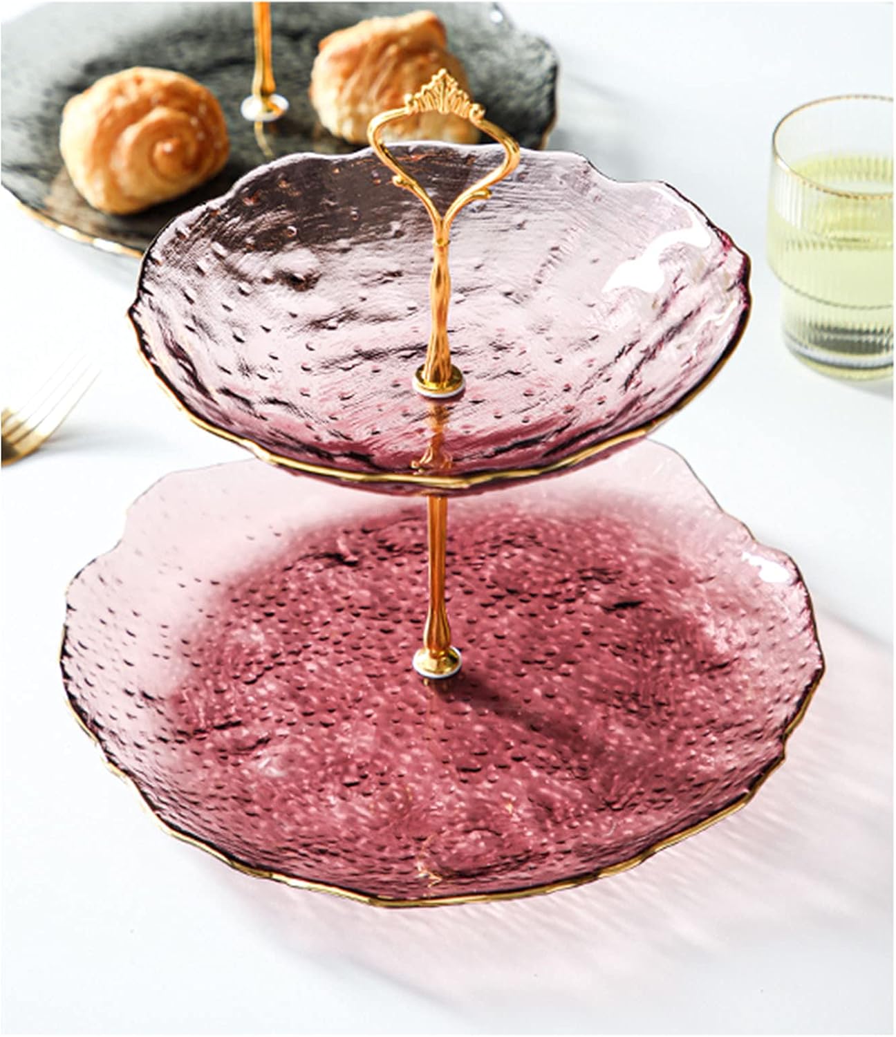 Tiered Stand Tower 3 Tier Cake Stand, Nut Storage Containers Serving Platter with Non-Slip Bottom, 2 Tiered Glass Round Plates for Banquet Office Jewelry House, Tiered Tray Stand Dess