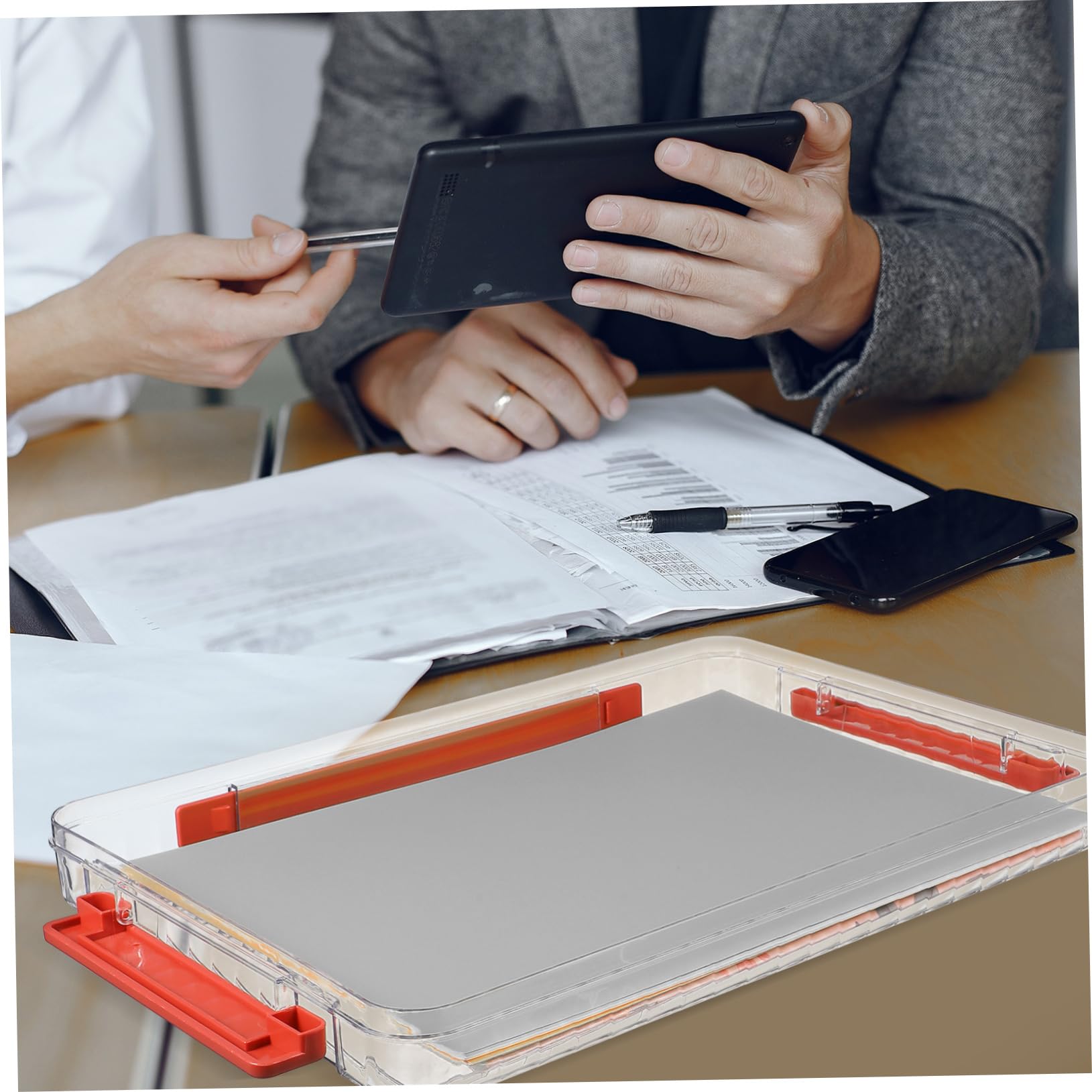 PartyKindom 2piezas Caja De Archivos De Plástico Transparente Con Tapa Contenedores Apilables Para Cartas y Proyectos Organizador De Escritorio Para Oficina Unidades