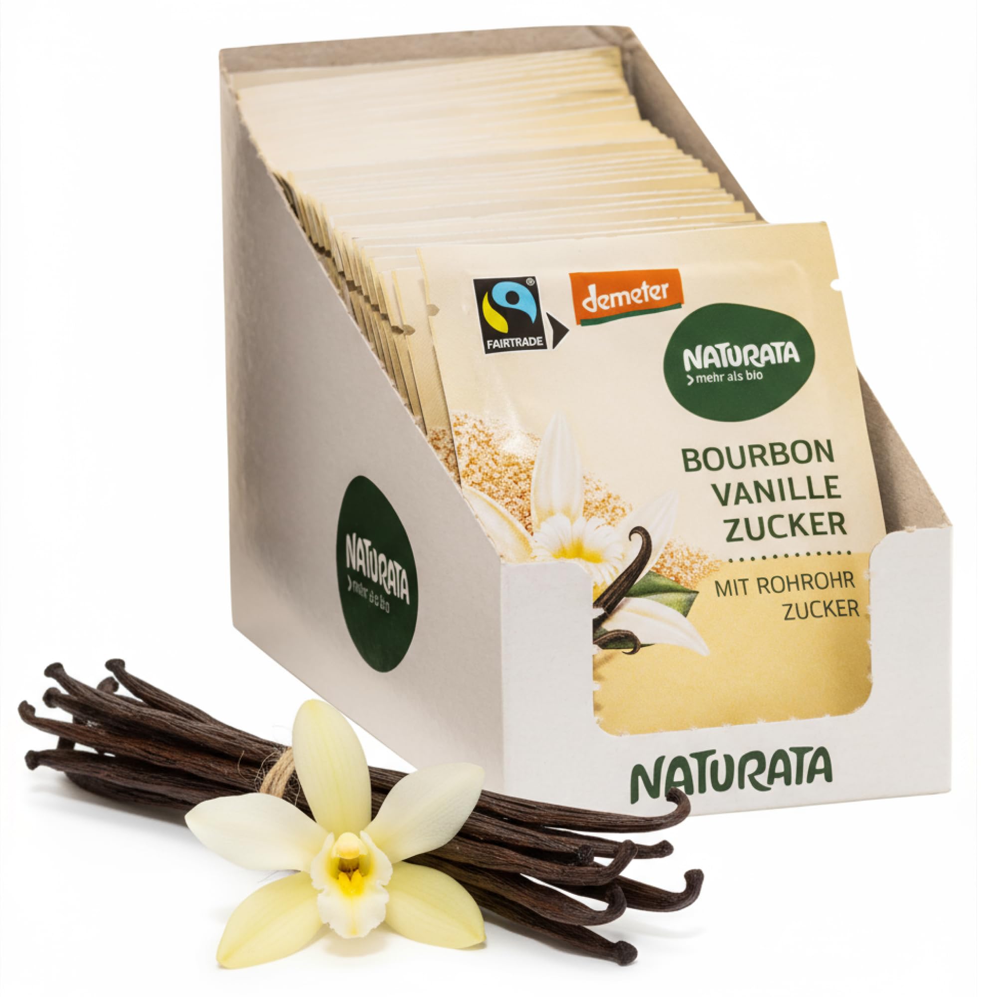 NATURATA Bio Bourbon Vanillezucker 240 g - 30 x 8 g Beutel - Feinster Demeter Rohrohrzucker Vegan - 8 % Echter Bourbon Vanille Aus Madagaskar - Natürliches Aroma Ohne Zusätze - Bio Backzutat