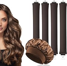 4PCS Heatless Curling Rods, Heatless Blowout Rods with Satin Silk Bonnet, Overnight No Heat Hair Rollers, Flexi Bars with Hooks, Heat Free Curling Iron for All Hair Types, Sleep DIY Hair Curls