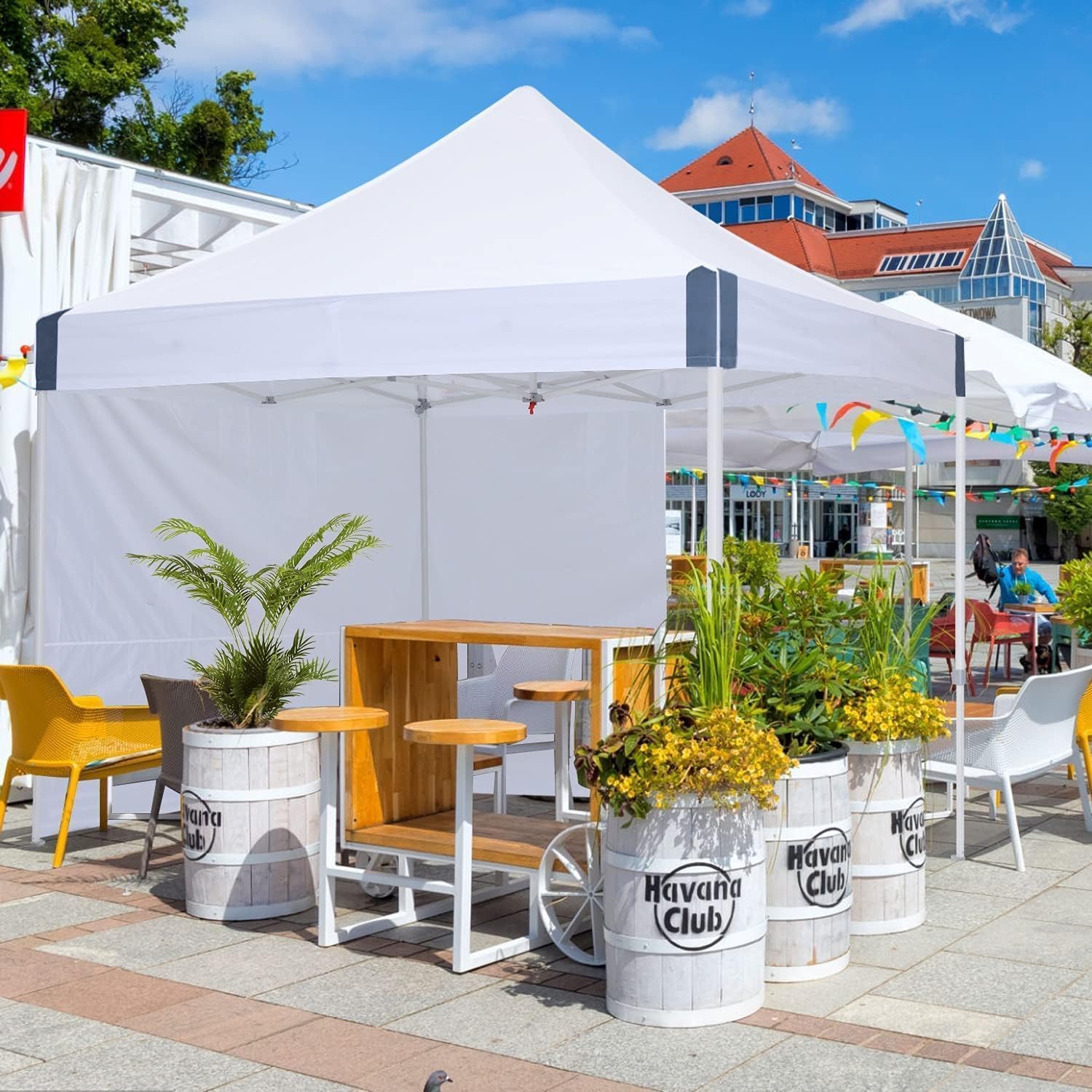 10x10 Pop Up Canopy Tent with Sidewalls, Heavy Duty Commercial Instant Tent with Sand Bags for Deck, Party, Camping, Backyard, Playground, White