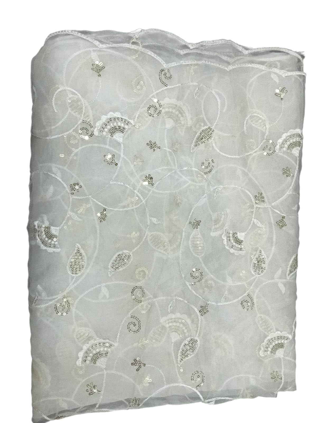 Elegant Organza fabric White Dyeable Dupatta, Which designed with embroidery sequin work in free flowing vine alongwith floral Pattern throughout-image-15
