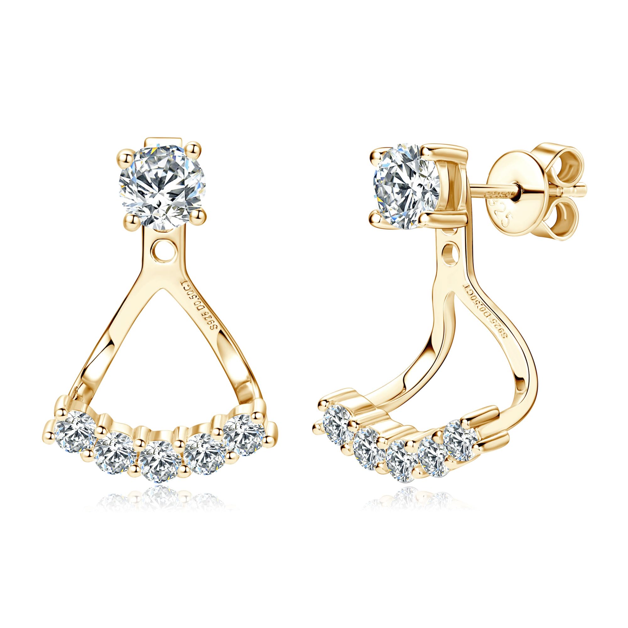Moissanite Earrings for Women 925 Sterling Silver 0.96CT-2CT Moissanite Detachable Ear Jackets Two Wearable Stud Earrings Hypoallergenic Jewelry Gifts
