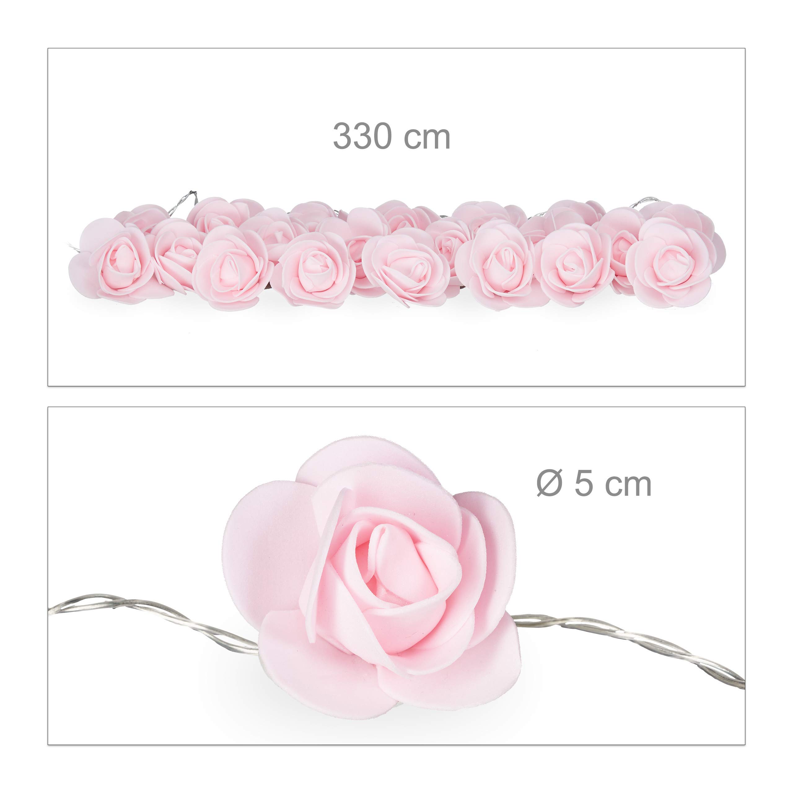 10 x Rosen Lichterkette, 20er LED Lichterkette Batterie, Hochzeit, Verlobung & Valentinstag, warmweiß, Deko, rosa