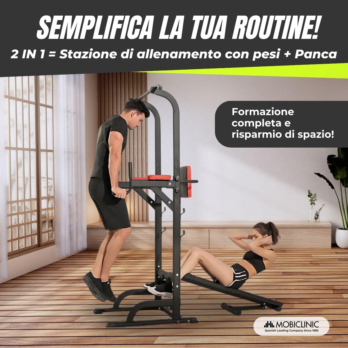 Mobiclinic® Fitness, Stazione per Esercizi, 9 in 1, Domifit, 8 Altezze Regolabili, Panca reclinabile, Multifunzionale, Antiscivolo, Imbottita