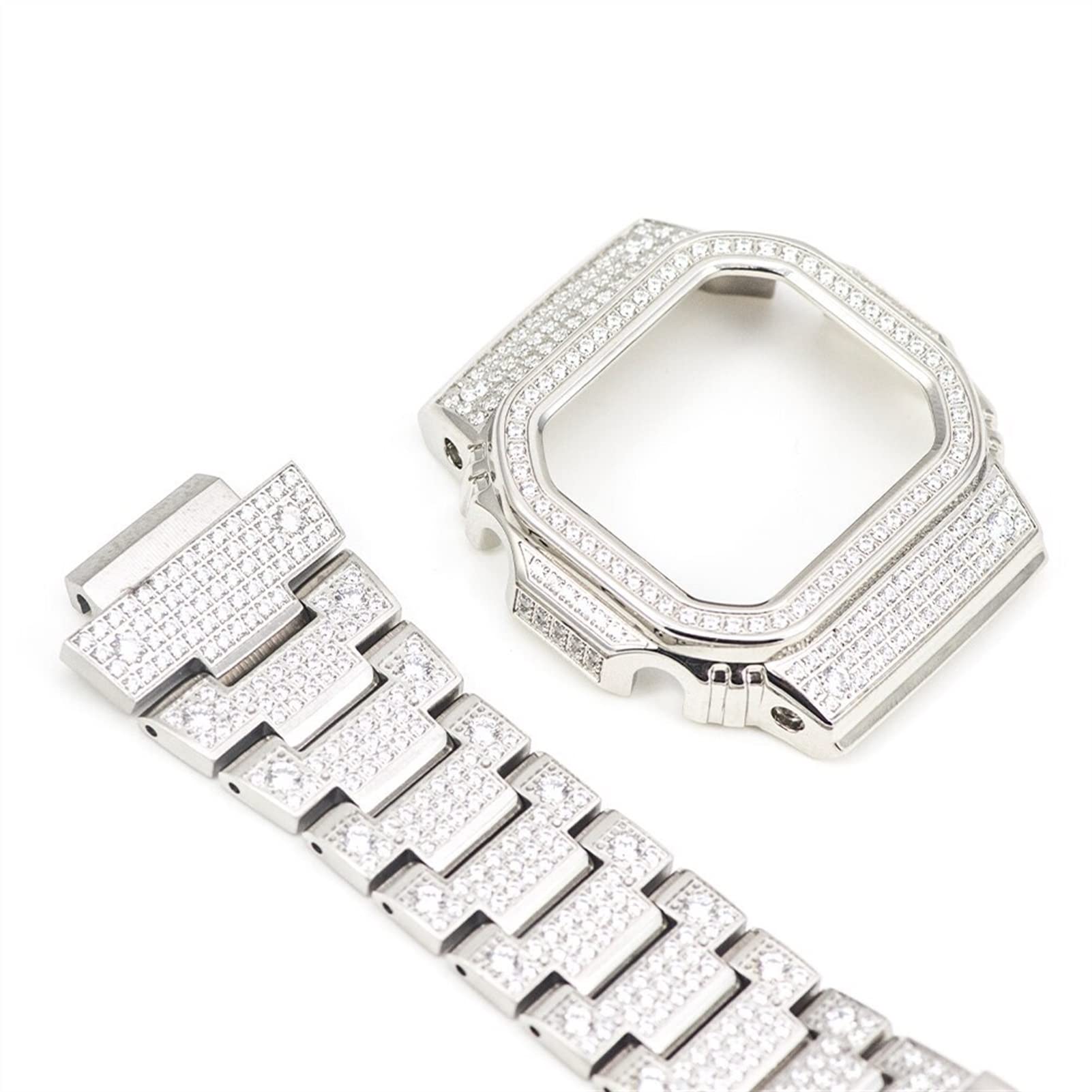 JWTPRO for Casio DW5600/5610 Watchbands Diamond Set Stainless-Stell Bezel & Band Bracelet Strap Watc