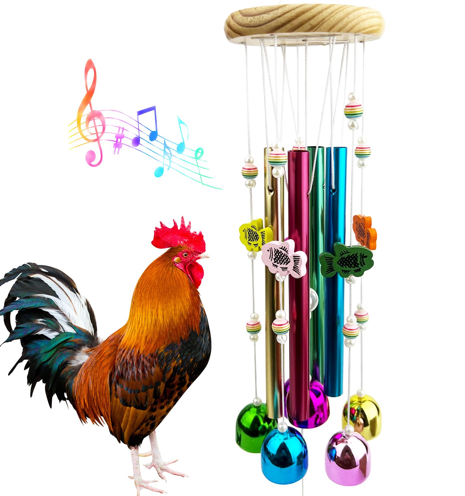 OOXYG Chicken Toys for Coop, Chicken Wind Chime Enrichment Toys, Hanging Chick Peck Toy with Colorful Bells, Home Garden Musical Coop Accessories, Coops Toy for Hens Chicks Poultry Birds Parrots