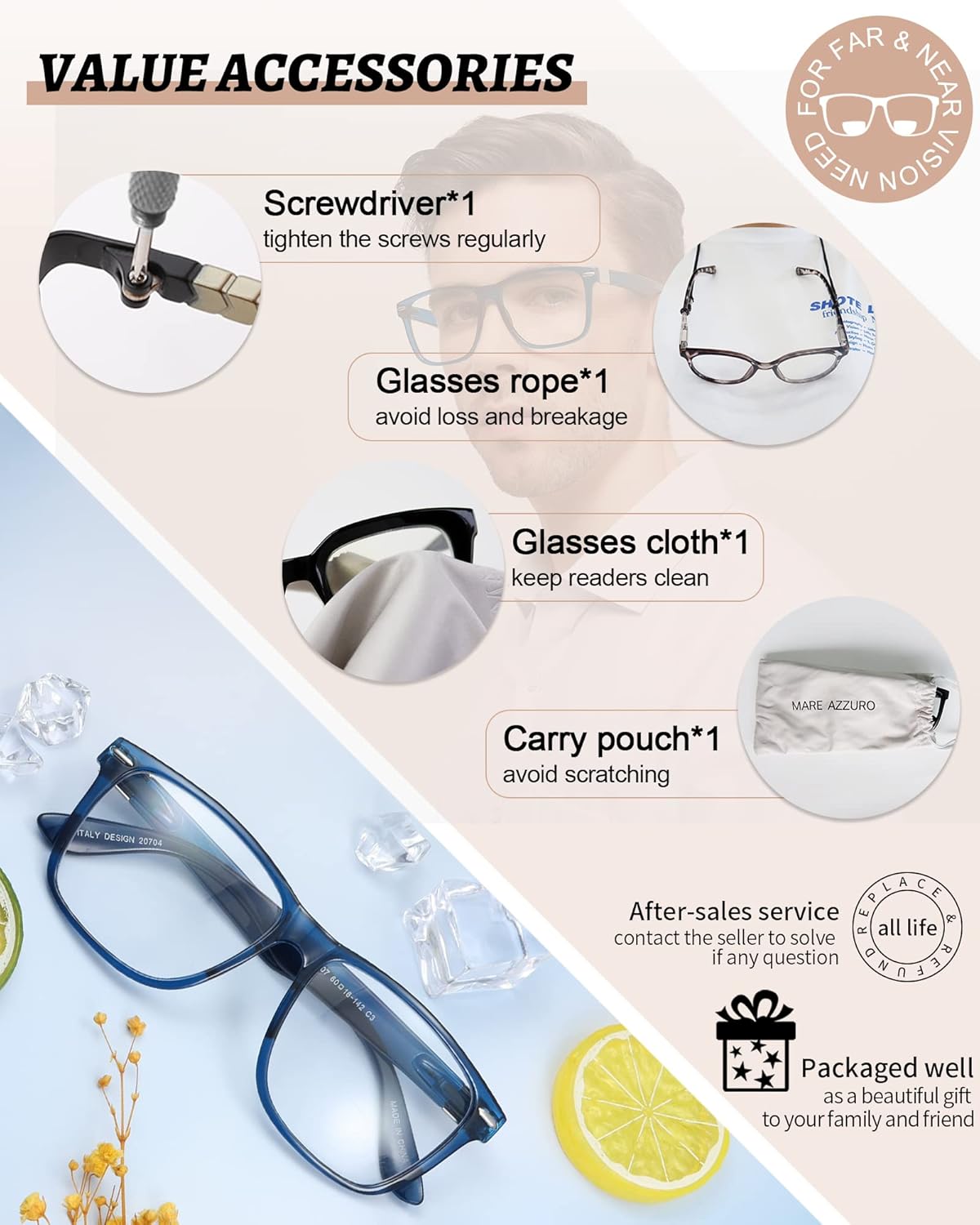 MARE AZZURO Oversized Bifocal Reading Glasses Men Blue Light Blocking Readers 1.0 1.25 1.5 1.75 2.0 2.25 2.5 2.75 3.0 3.5