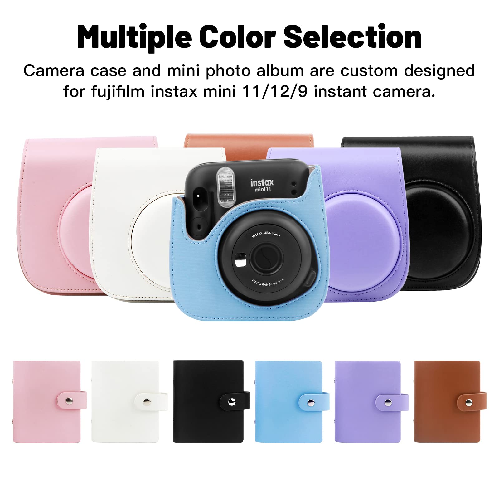 Étui En Cuir Synthétique Pour Fujifilm Instax Mini 12/11/9/8 - Motif Pâquerettes Vert - Avec Bandoulière