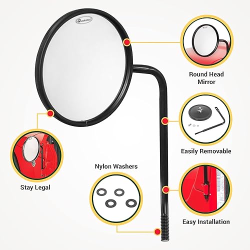 Miniatura 5 de Quadratec Adventure - Espejos sin puerta con cabeza redonda, par de 2  Compatible con Jeep Wrangler CJ, YJ, TJ, JK, JL y Gladiator JT 1976-2022