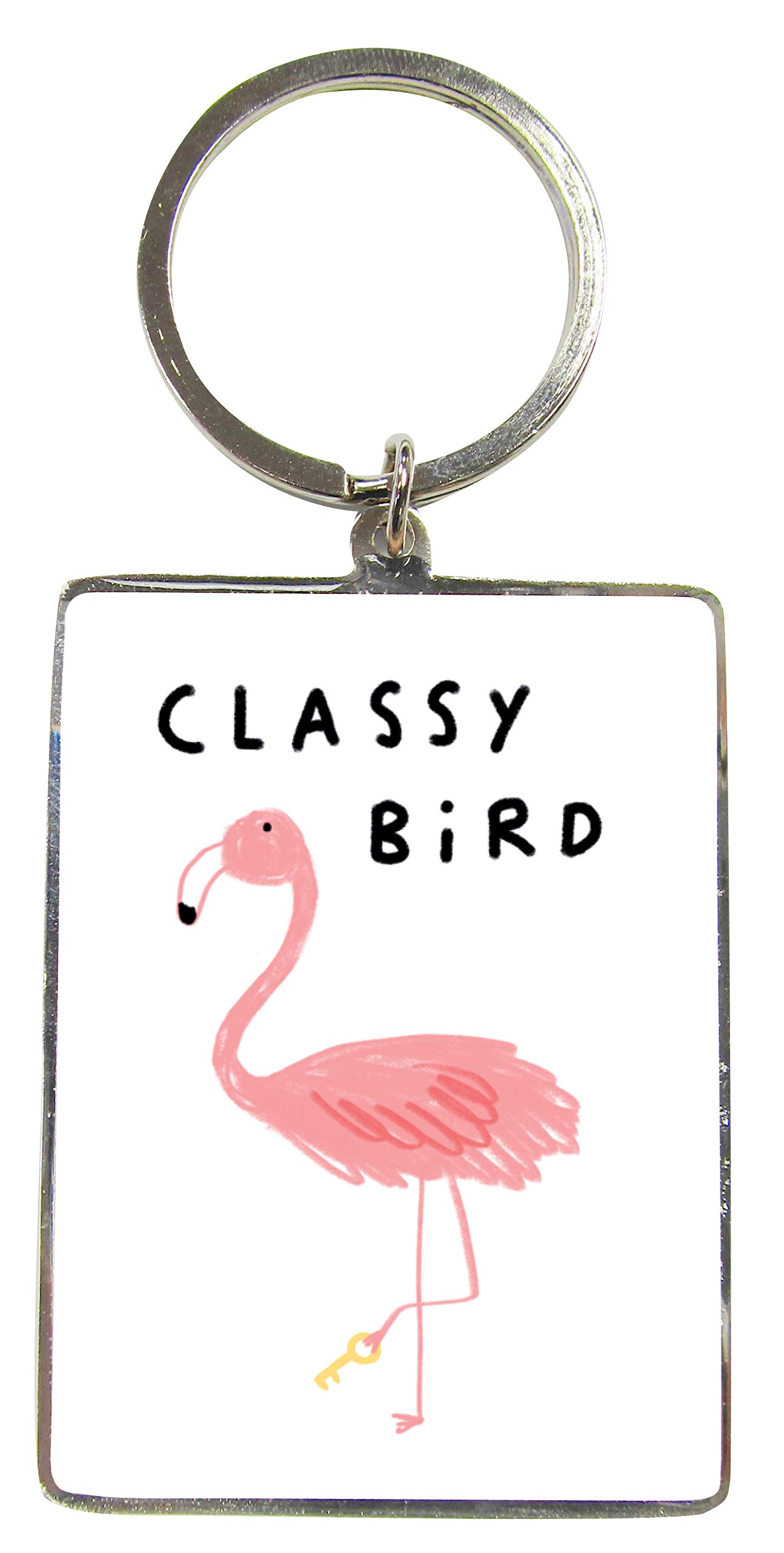 Wpl White & Pink Classy Bird Flamingo Metal Keyring - Gift Idea