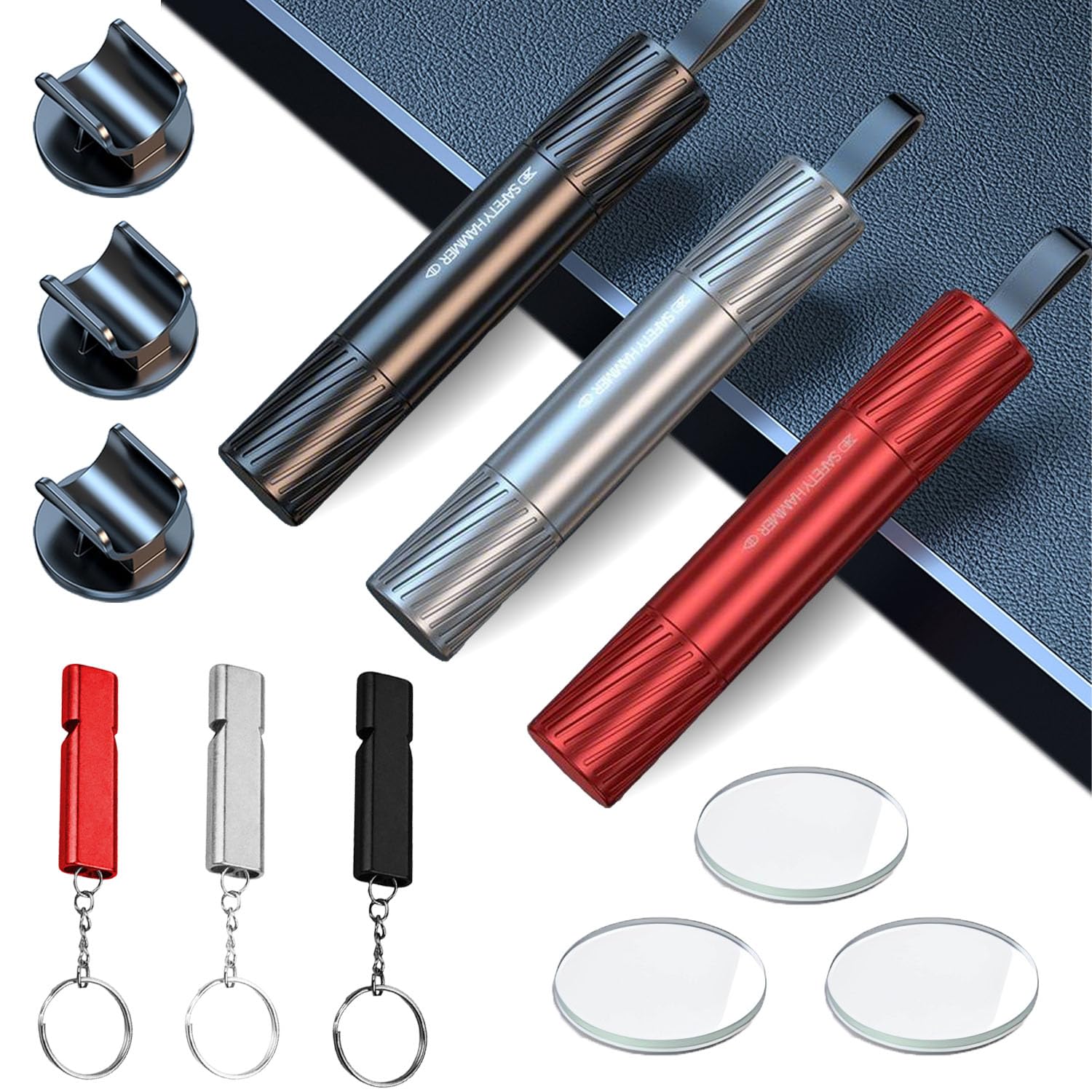 3 Pcs 2 in 1 Car Window Breaker Seatbelt Cutter(With Whistle/Fixed Bracket/Test Glass) Car Glass Breaker and Seatbelt Cutter，2 in 1 Emergency Car Window Breaker For Car Safety