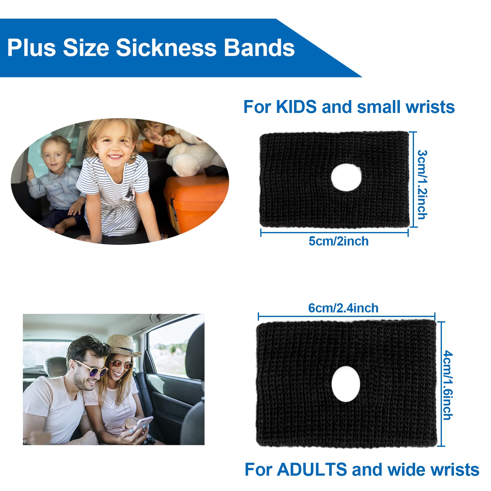 Wide Wrists Sea Bands Adult, 2 Pairs Plus Size Motion Sickness Bands Nausea Relief Wristbands Seabands Car Sickness Bracelet Anti-Nausea Wristband Travel Band for Car Sea Cruise Flying Pregnancy