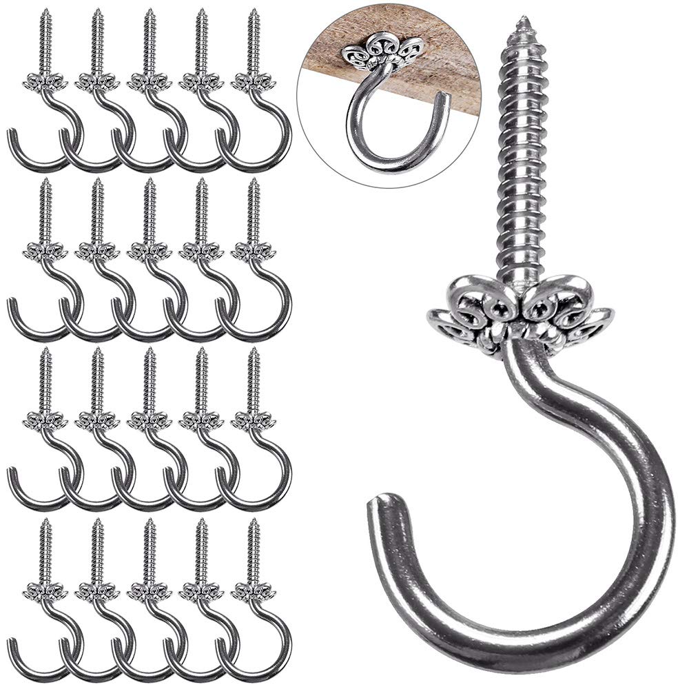 IOH Stainless Steel 20 Pieces Q-Hanger, Christmas Lights Hanger Hooks, Outdoor Wire and Fairy Lights House Garage New Year Party Led Fairy Lights, Screw-in Hooks