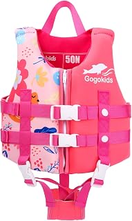 Gogokids Toddler Swim Vest, Premium Kids Swimming Jacket for 30-40-50-60-70 Lbs Girls and Boys, Floaties Vest Swimming Aid with Dual Adjustable Safety Strap for 2-9 Years in Pool/Puddle/Beach
