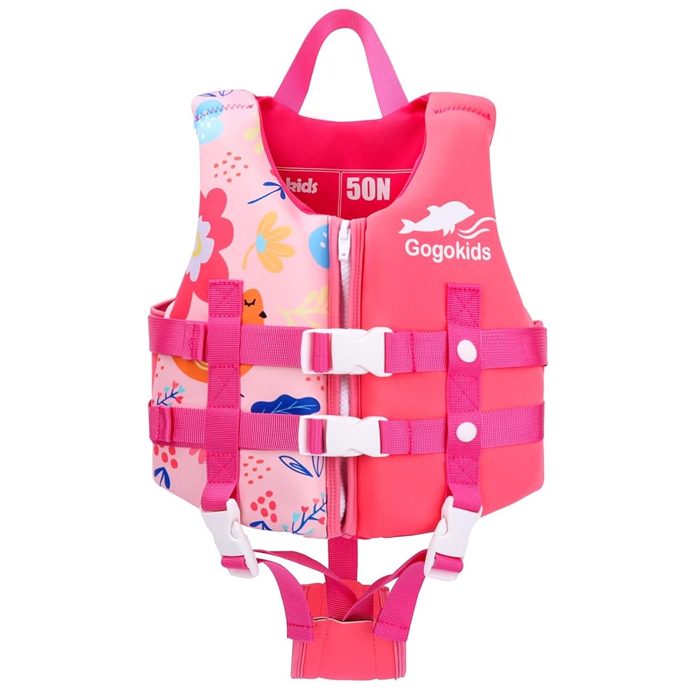 Gogokids Toddler Swim Vest, Premium Kids Swimming Jacket for 30-40-50-60-70 Lbs Girls and Boys, Floaties Vest Swimming Aid with Dual Adjustable Safety Strap for 2-9 Years in Pool/Puddle/Beach