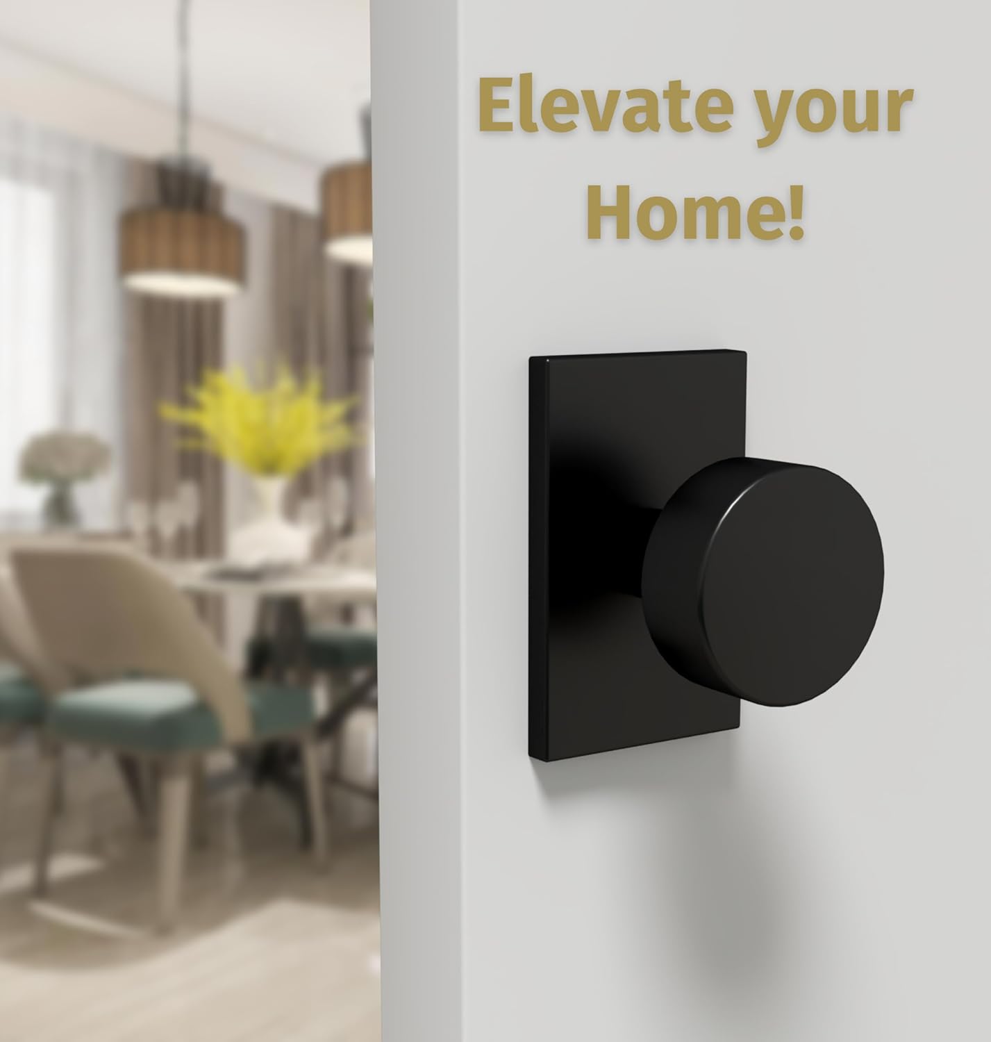 Mega Handles Laura Collection - Reversible Dummy Door Knob 2 Pack + Transom Chain (Matte Black)