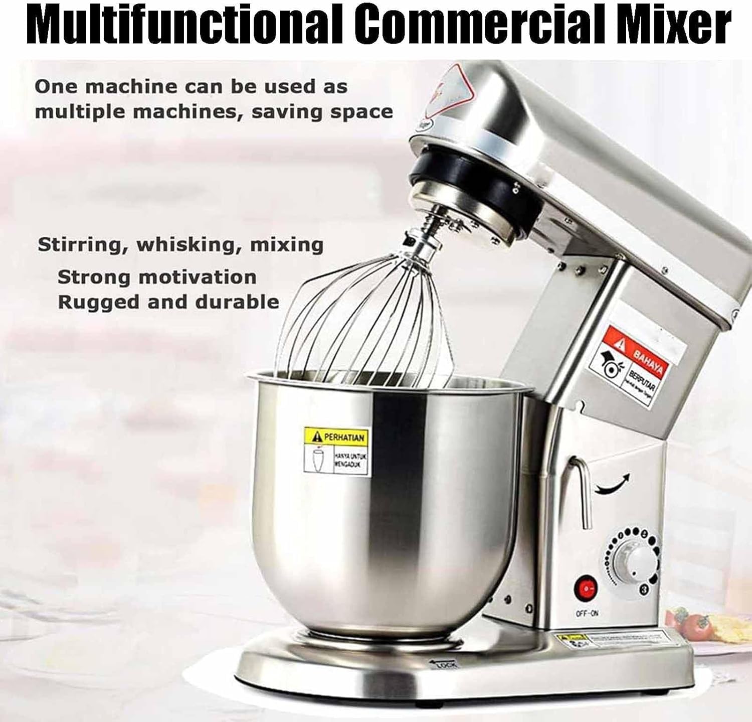 Robot da Cucina 3 in 1 da 500 W, Impastatrice Professionale per Uso Intensivo con Frusta A K, Gancio Impastatore E Frusta A Filo, Silenziosa Impastatrice Commerciale da Silver 5L