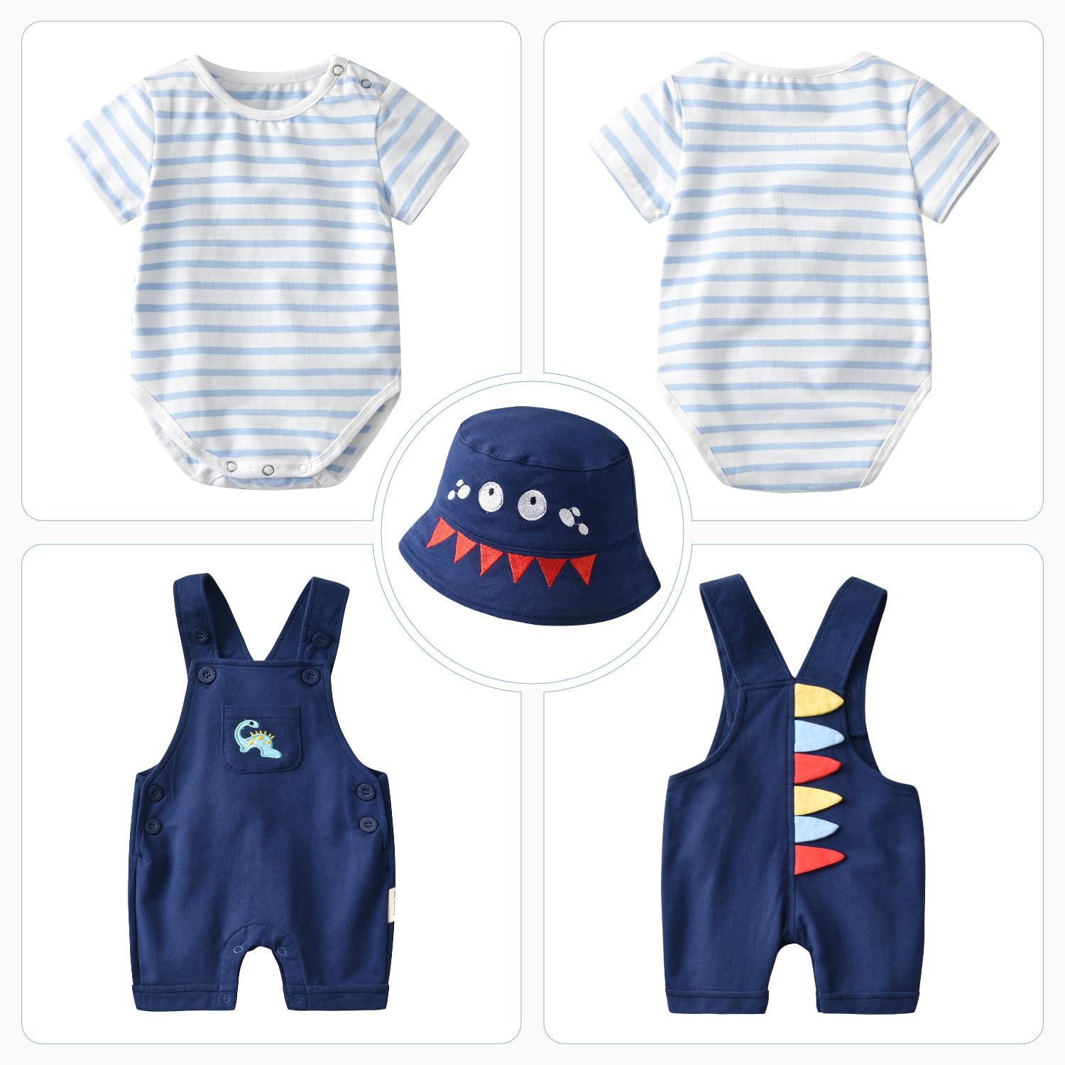 Volunboy Ensemble 3 pièces Décontracté pour Bébé Unisexe, Combinaison Courte, T-shirt et Chapeau Nouveau-né à Nourrisson