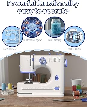 Portable Sewing Machine, Lncludes Beginner Basic Sewing Machine Kit, 12 Stitch Patterns Built-In, Versatile 2-Speed Foot Pedal, Great for Beginners, Adults, Home Use - Blue