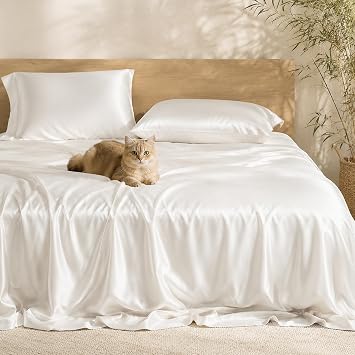 Wonderful Rayon Derived from Bamboo Sheet Set Queen Size - Cooling Bed Sheets for Hot Sleepers, Purewoven Silky Soft & Breathable 4pc Bedding 15" Deep Pocket, White