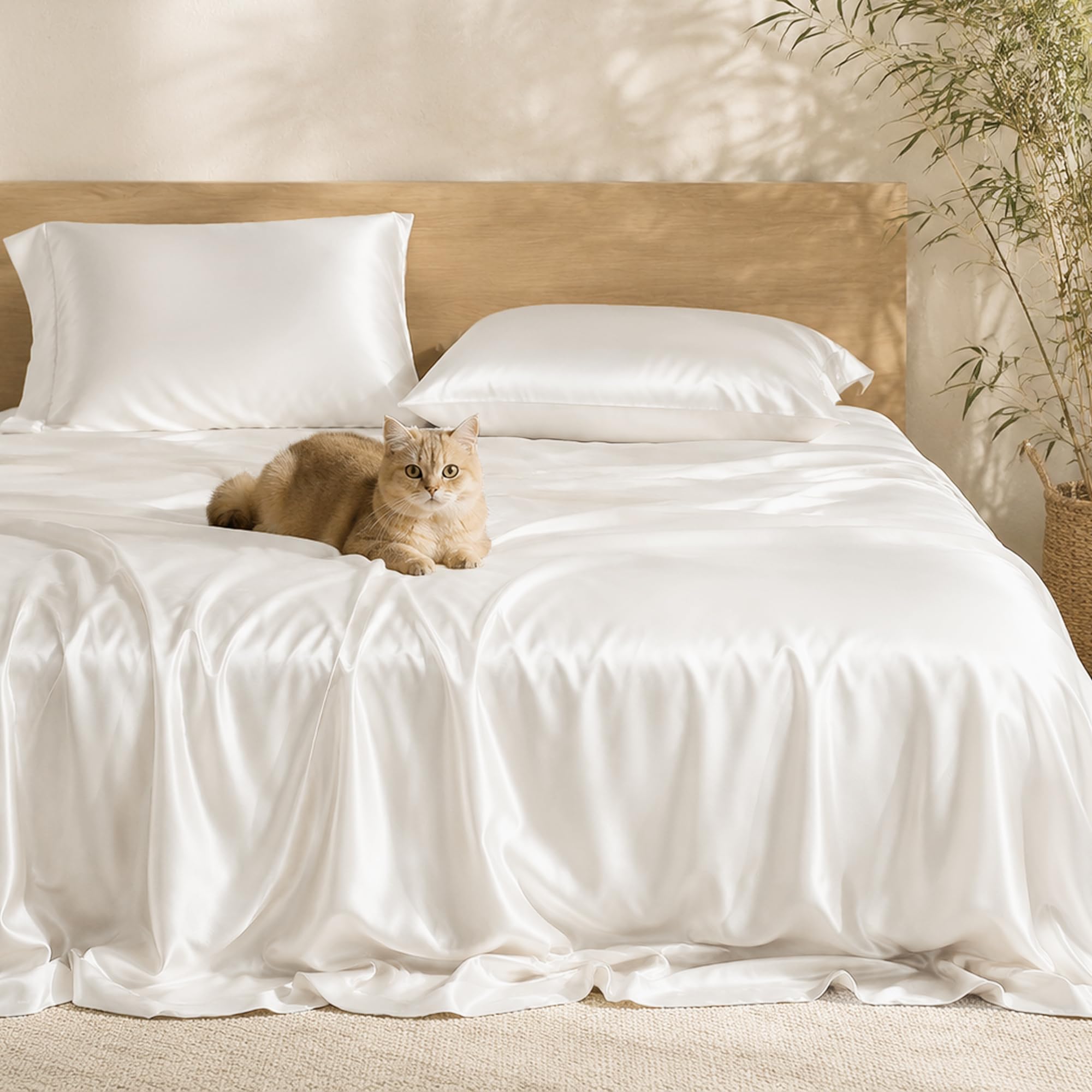 Wonderful Rayon Derived from Bamboo Sheet Set King Size - Cooling Bed Sheets for Hot Sleepers, Purewoven Silky Soft & Breathable 4pc Bedding 15" Deep Pocket, White