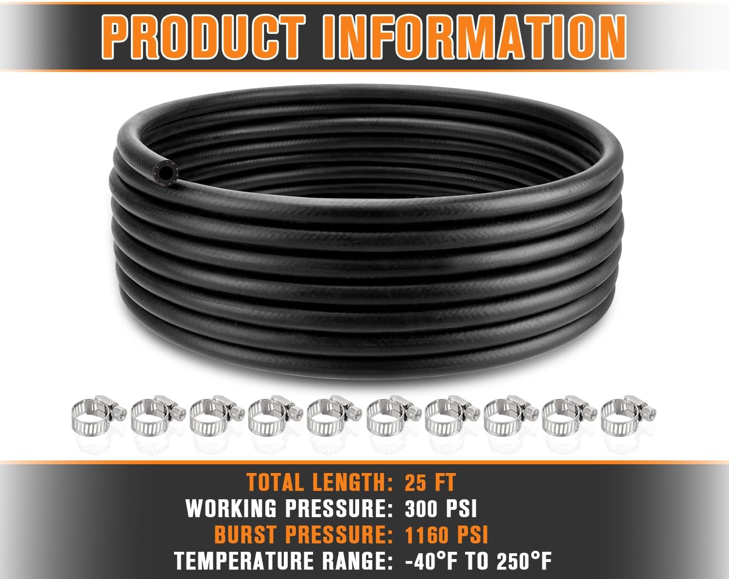 5/16 Fuel Line NBR Rubber SAE 30R7 25FT 300PSI Hose