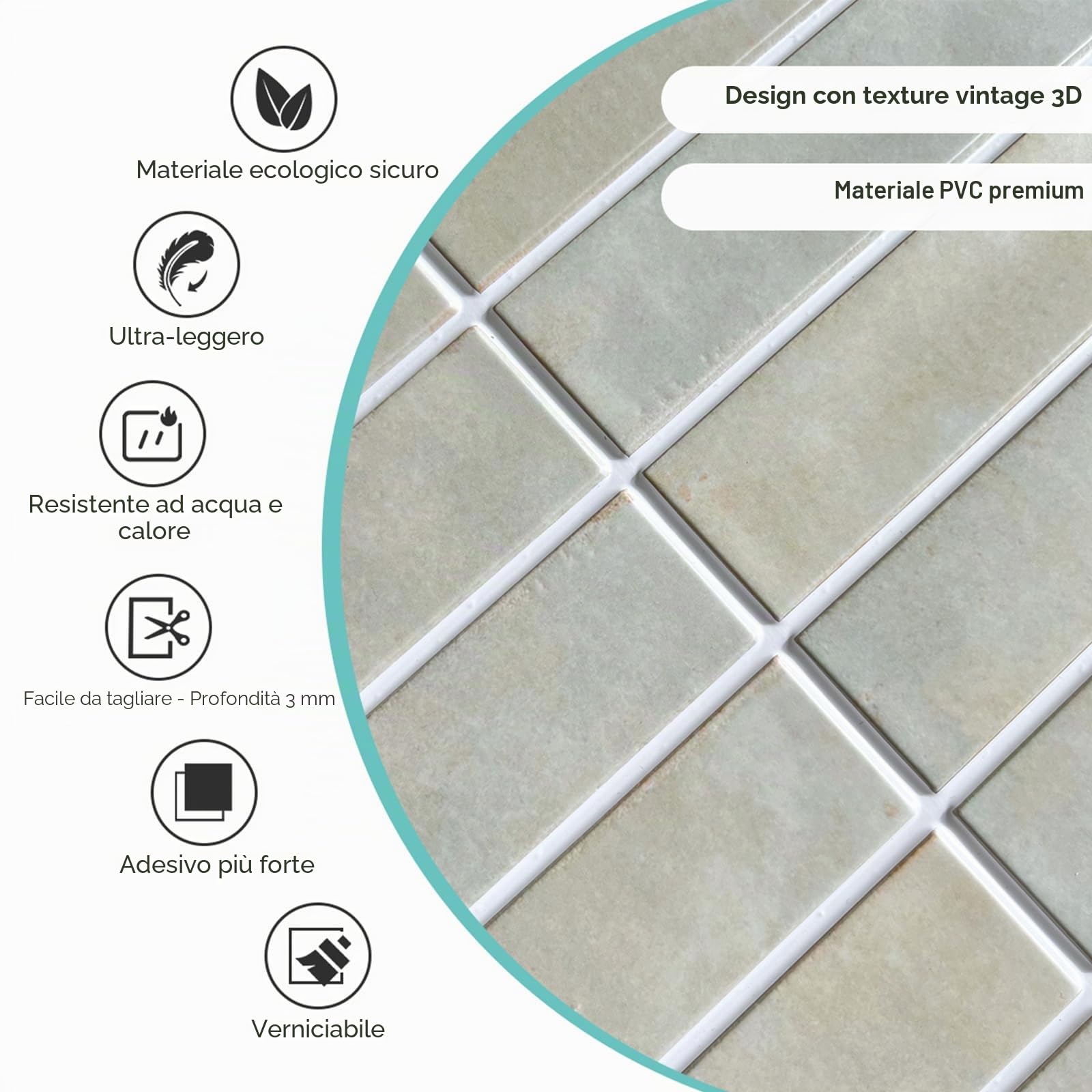 Commomy Piastrelle Adesive Cucina Bagno 10 Pezzi, 30 x 30 cm, Adesivi per Piastrelle Mattonelle Cucina Bagno PVC Autoadesiva Impermeabile Pannelli Decorativi 3D per Parete