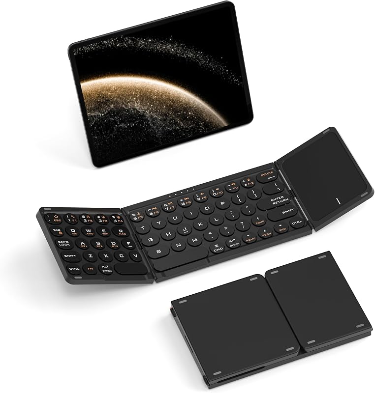 Folding Bluetooth Keyboard with Touchpad,Portable Ultra Slim Full Size Wireless Foldable Travel Keyboard, Compatible with iOS Android Windows,Black