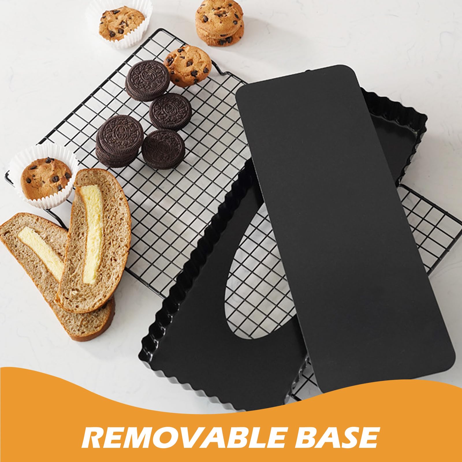 2 stampi per torte con fondo di sollevamento, antiaderente, 35 x 11 cm, rettangolare, per torte e biscotti fatti in casa, 2 pezzi