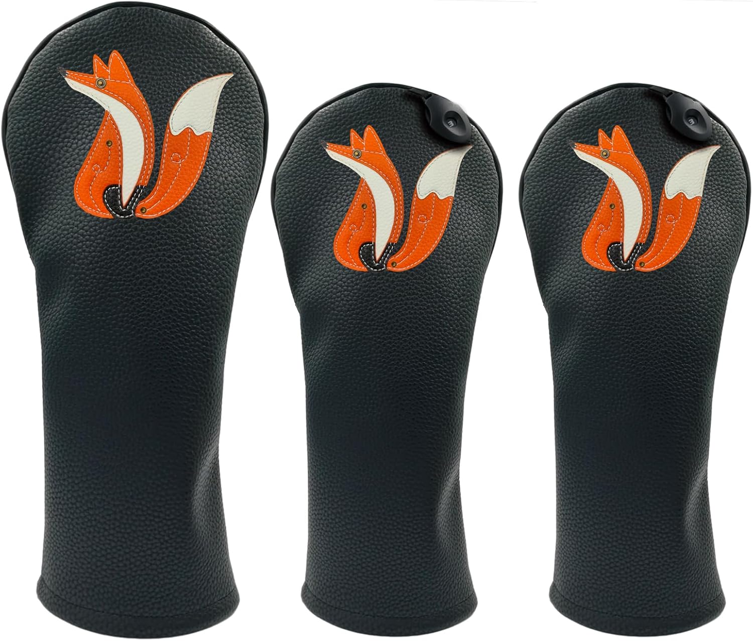 Fox PU Leather Golf Club Covers Driver Headcovers Fairway Woods Hybrid Protector with Interchangeable Number Tag