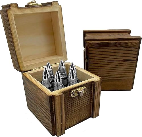 Miniatura 3 de Piedras de whisky grandes 6 enfriadores de acero inoxidable grabados con láser plateado con base de barril de revólver, rocas enfriadoras