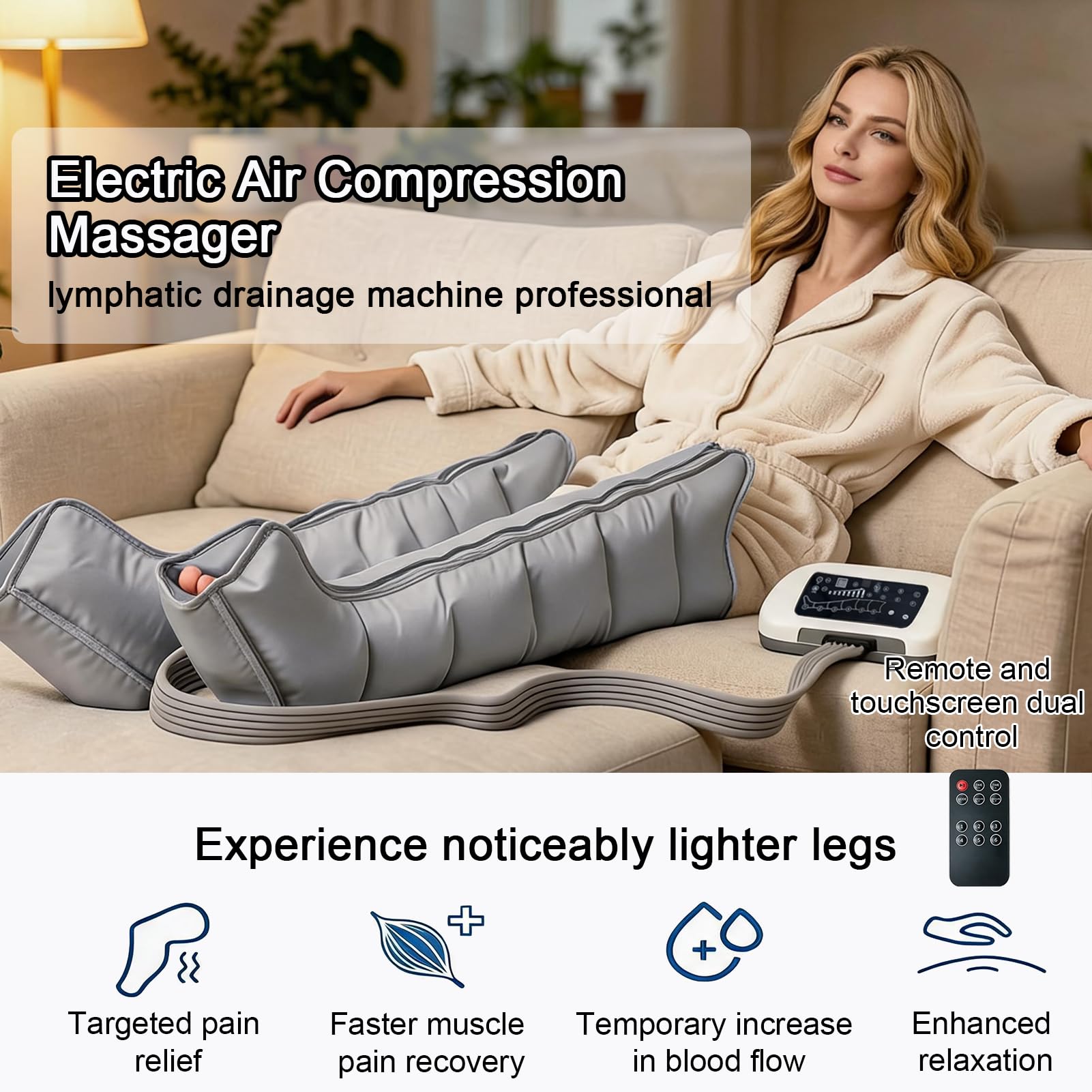Pressoterapia Professionale, 6 Camere Massaggiatore Gambe E Addome Braccia Per Casa, Pressoterapia Linfodrenaggio Con Display Touch Screen E 6 Programmi Di Massaggio, 30-240 Mmhg