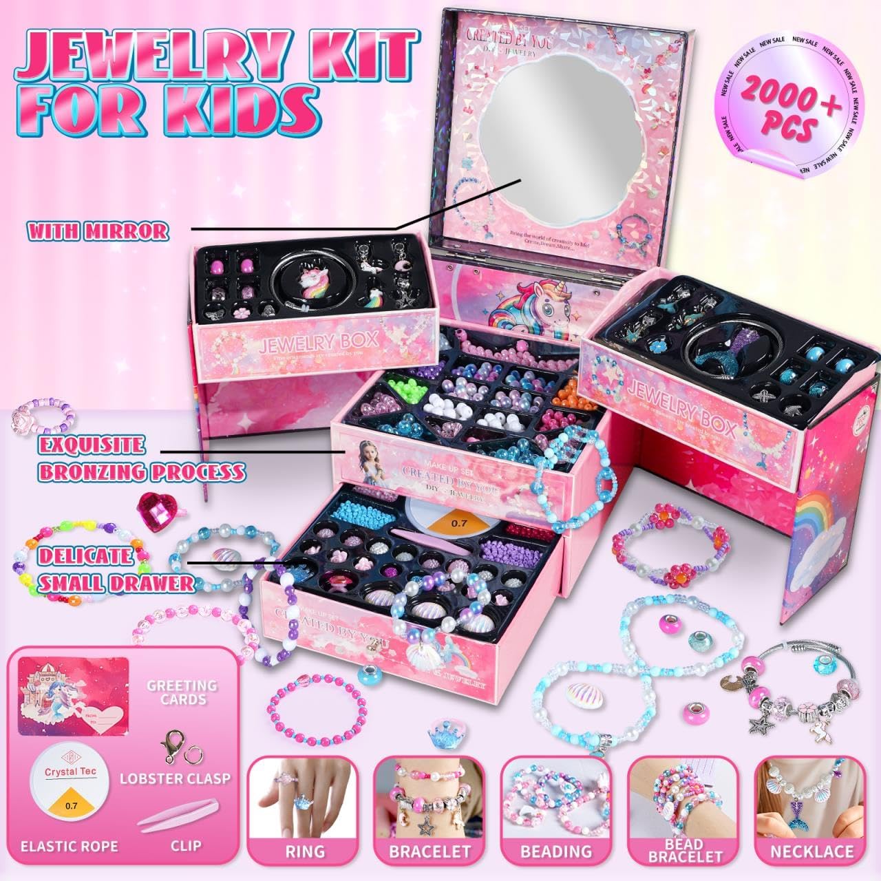 FUNSENLY 2000pcs Charm Beads Bracelet Making Kit for Girls, Jewelry Making Kit for Girls 4-6 8-12, Arts and Crafts Toys for Kids Age 4-8 8-12