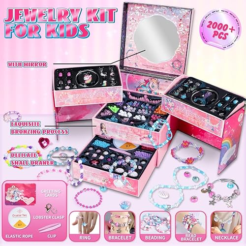 Miniatura 3 de FUNSENLY Kit de 2000 piezas de abalorios para hacer pulseras para niñas, kit de fabricación de joyas para niñas de 4-6, 8-12, regalo del día de San