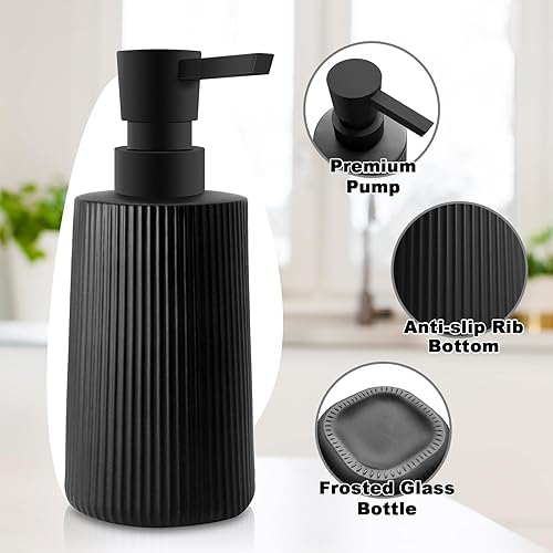Miniatura 3 de Dispensador de jabón de vidrio para baño, dispensador de jabón para platos de 8.5 onzas con bomba para cocina, dispensador de jabón de manos moderno