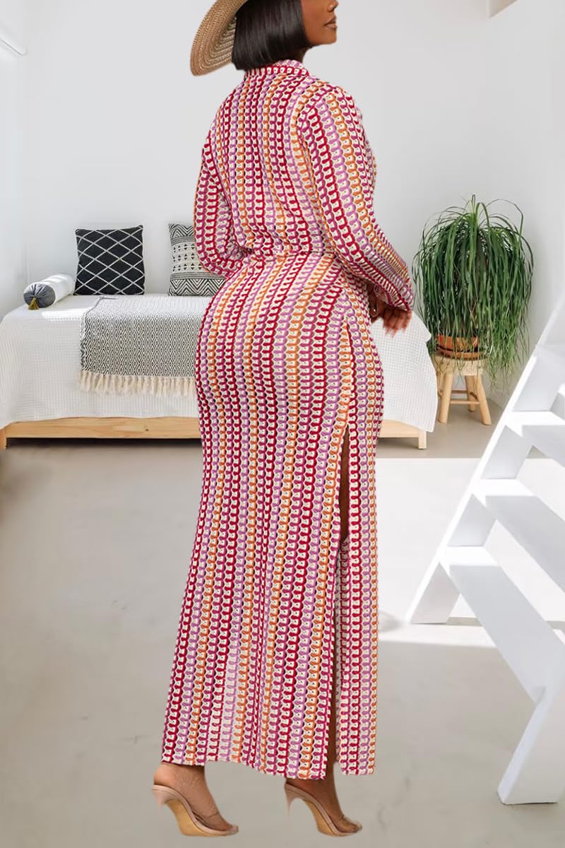 YouSexy Women's Sexy Swimsuit Maxi Dress Long Sleeve Hollow Out Long Beach Cover Up Dress